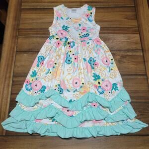 Girls Sleeveless Long Dress Floral Design w/ Ruffled Bottom - Size XL